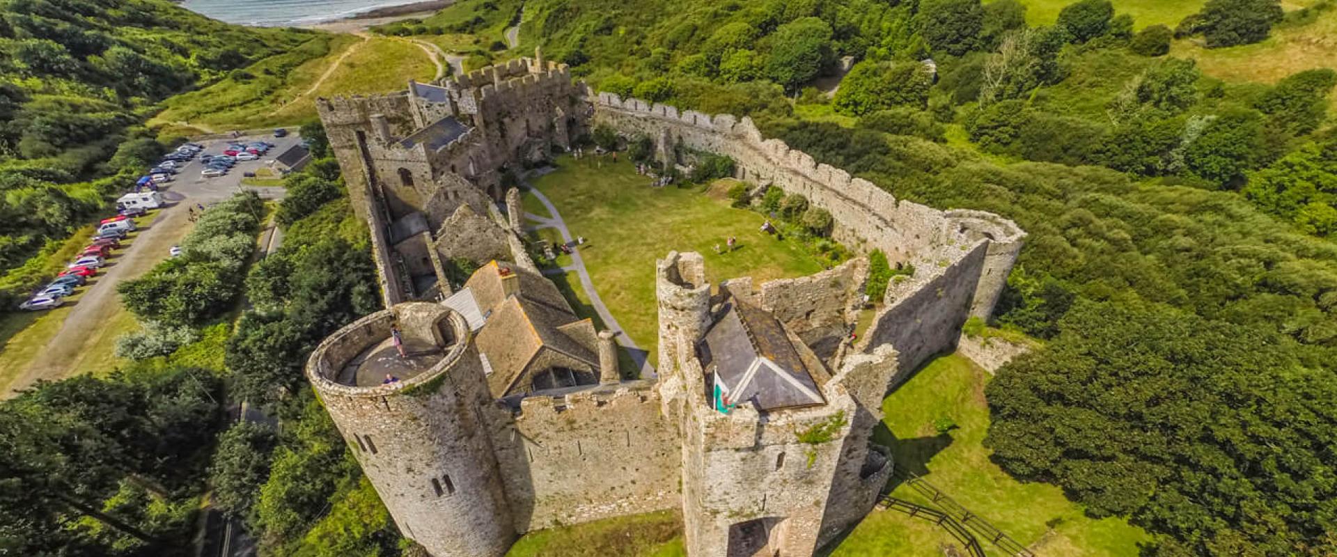 arial view of Manorbier Castle