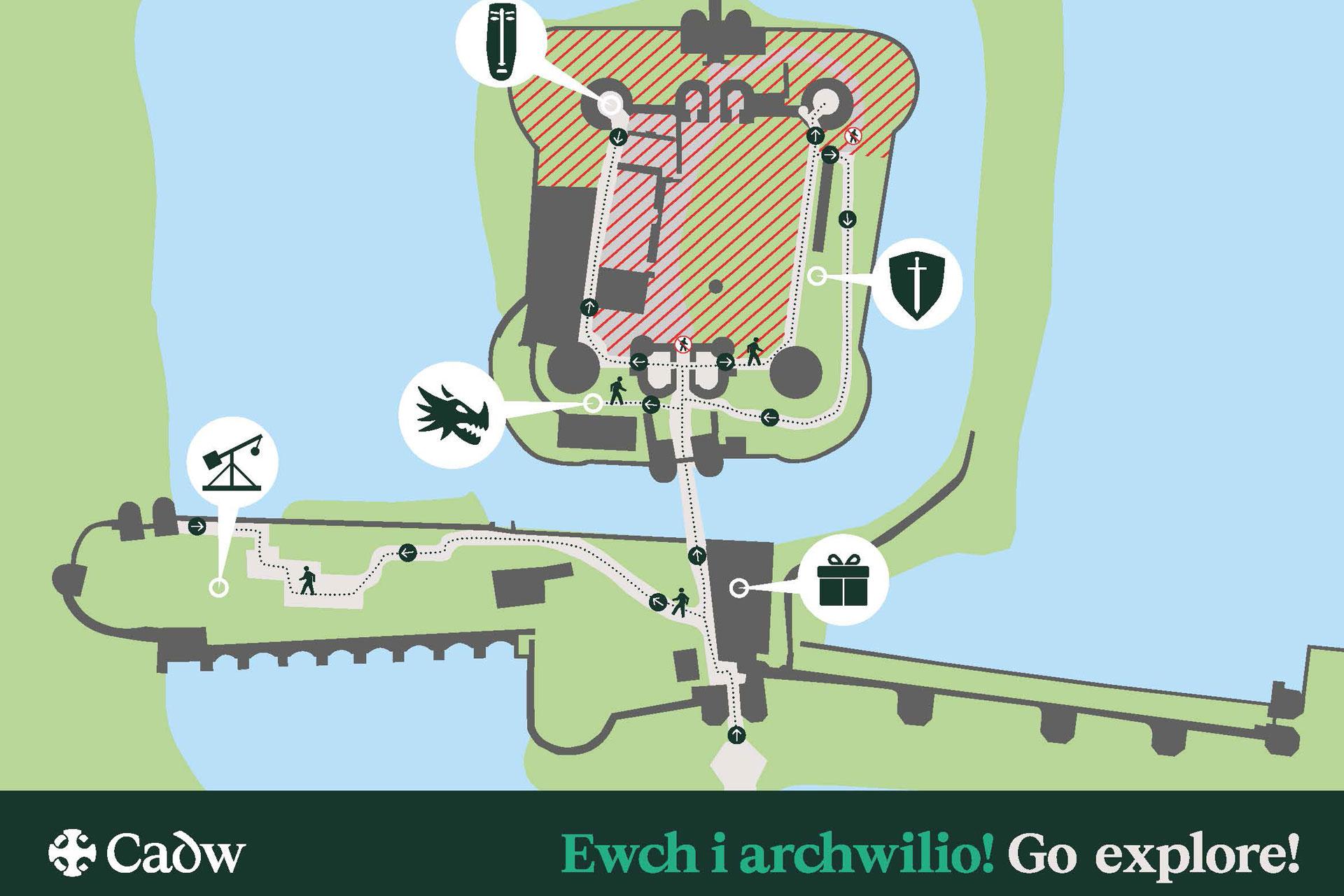 Castell Caerffili / Caerphilly Castle site map